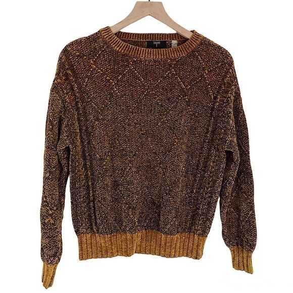 T Tahari Women’s Crewneck Knit‎ Sweater in Mustard Yellow and Black Size Medium - Picture 1 of 9